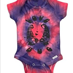 Custom Handmade Tie Dye Baby Onesie “Love Bug” with Gnomes